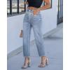 image:imageGRAPENT Cropped Jeans for Women High Waisted Straight Leg Embellished Rhinestone Concert Party Night Out Sparkly JeansLakeside Blue