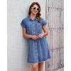 image:imageGRAPENT Denim Dresses for Women Short Sleeve Babydoll Pleated Raw Hem Distressed Casual Western Jean Dress with PocketsBay Blue