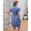 image:imageGRAPENT Denim Dresses for Women Short Sleeve Babydoll Pleated Raw Hem Distressed Casual Western Jean Dress with PocketsBay Blue