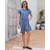 image:imageGRAPENT Denim Dresses for Women Short Sleeve Babydoll Pleated Raw Hem Distressed Casual Western Jean Dress with PocketsBay Blue