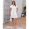 image:imageGRAPENT Denim Dresses for Women Short Sleeve Babydoll Pleated Raw Hem Distressed Casual Western Jean Dress with PocketsCream White