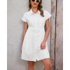 image:imageGRAPENT Denim Dresses for Women Short Sleeve Babydoll Pleated Raw Hem Distressed Casual Western Jean Dress with PocketsCream White