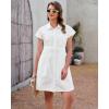 image:imageGRAPENT Denim Dresses for Women Short Sleeve Babydoll Pleated Raw Hem Distressed Casual Western Jean Dress with PocketsCream White