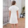 image:imageGRAPENT Denim Dresses for Women Short Sleeve Babydoll Pleated Raw Hem Distressed Casual Western Jean Dress with PocketsCream White