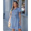 image:imageGRAPENT Denim Dresses for Women Short Sleeve Babydoll Pleated Raw Hem Distressed Casual Western Jean Dress with PocketsReef Blue