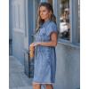 image:imageGRAPENT Denim Dresses for Women Short Sleeve Babydoll Pleated Raw Hem Distressed Casual Western Jean Dress with PocketsReef Blue