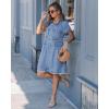 image:imageGRAPENT Denim Dresses for Women Short Sleeve Babydoll Pleated Raw Hem Distressed Casual Western Jean Dress with PocketsReef Blue
