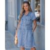 image:imageGRAPENT Denim Dresses for Women Short Sleeve Babydoll Pleated Raw Hem Distressed Casual Western Jean Dress with PocketsReef Blue