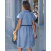 image:imageGRAPENT Denim Dresses for Women Short Sleeve Babydoll Pleated Raw Hem Distressed Casual Western Jean Dress with PocketsReef Blue