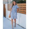 image:imageGRAPENT Denim Dresses for Women Short Sleeve Babydoll Pleated Raw Hem Distressed Casual Western Jean Dress with PocketsRoadknight Blue