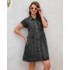 image:imageGRAPENT Denim Dresses for Women Short Sleeve Babydoll Pleated Raw Hem Distressed Casual Western Jean Dress with PocketsWashed Black