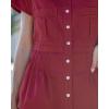 image:imageGRAPENT Denim Dresses for Women Short Sleeve Babydoll Pleated Raw Hem Distressed Casual Western Jean Dress with PocketsWine Red