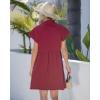 image:imageGRAPENT Denim Dresses for Women Short Sleeve Babydoll Pleated Raw Hem Distressed Casual Western Jean Dress with PocketsWine Red