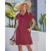 image:imageGRAPENT Denim Dresses for Women Short Sleeve Babydoll Pleated Raw Hem Distressed Casual Western Jean Dress with PocketsWine Red