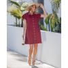 image:imageGRAPENT Denim Dresses for Women Short Sleeve Babydoll Pleated Raw Hem Distressed Casual Western Jean Dress with PocketsWine Red