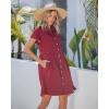 image:imageGRAPENT Denim Dresses for Women Short Sleeve Babydoll Pleated Raw Hem Distressed Casual Western Jean Dress with PocketsWine Red