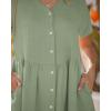 image:imageGRAPENT Linen Dresses for Women Casual Summer Babydoll Button Down Short Sleeve V Neck Above Knee Dress with PocketsArmy Green