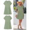 image:imageGRAPENT Linen Dresses for Women Casual Summer Babydoll Button Down Short Sleeve V Neck Above Knee Dress with PocketsArmy Green