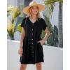 image:imageGRAPENT Linen Dresses for Women Casual Summer Babydoll Button Down Short Sleeve V Neck Above Knee Dress with PocketsBlack