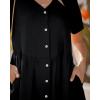 image:imageGRAPENT Linen Dresses for Women Casual Summer Babydoll Button Down Short Sleeve V Neck Above Knee Dress with PocketsBlack