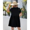 image:imageGRAPENT Linen Dresses for Women Casual Summer Babydoll Button Down Short Sleeve V Neck Above Knee Dress with PocketsBlack