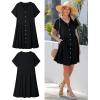image:imageGRAPENT Linen Dresses for Women Casual Summer Babydoll Button Down Short Sleeve V Neck Above Knee Dress with PocketsBlack