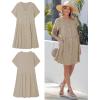 image:imageGRAPENT Linen Dresses for Women Casual Summer Babydoll Button Down Short Sleeve V Neck Above Knee Dress with PocketsKhaki
