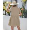 image:imageGRAPENT Linen Dresses for Women Casual Summer Babydoll Button Down Short Sleeve V Neck Above Knee Dress with PocketsKhaki