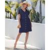 image:imageGRAPENT Linen Dresses for Women Casual Summer Babydoll Button Down Short Sleeve V Neck Above Knee Dress with PocketsNavy Blue
