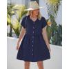 image:imageGRAPENT Linen Dresses for Women Casual Summer Babydoll Button Down Short Sleeve V Neck Above Knee Dress with PocketsNavy Blue