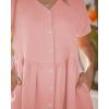 image:imageGRAPENT Linen Dresses for Women Casual Summer Babydoll Button Down Short Sleeve V Neck Above Knee Dress with PocketsPink
