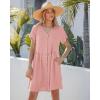 image:imageGRAPENT Linen Dresses for Women Casual Summer Babydoll Button Down Short Sleeve V Neck Above Knee Dress with PocketsPink