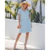 image:imageGRAPENT Linen Dresses for Women Casual Summer Babydoll Button Down Short Sleeve V Neck Above Knee Dress with PocketsSky Blue