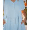 image:imageGRAPENT Linen Dresses for Women Casual Summer Babydoll Button Down Short Sleeve V Neck Above Knee Dress with PocketsSky Blue