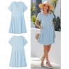 image:imageGRAPENT Linen Dresses for Women Casual Summer Babydoll Button Down Short Sleeve V Neck Above Knee Dress with PocketsSky Blue