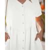 image:imageGRAPENT Linen Dresses for Women Casual Summer Babydoll Button Down Short Sleeve V Neck Above Knee Dress with PocketsWhite