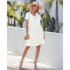 image:imageGRAPENT Linen Dresses for Women Casual Summer Babydoll Button Down Short Sleeve V Neck Above Knee Dress with PocketsWhite