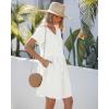 image:imageGRAPENT Linen Dresses for Women Casual Summer Babydoll Button Down Short Sleeve V Neck Above Knee Dress with PocketsWhite