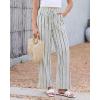 image:imageGRAPENT Linen Pants Women Wide Leg Striped High Waisted Pull On Elastic Waist Casual Summer Beach Vacation Palazzo PantsCream White Stripe