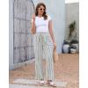 image:imageGRAPENT Linen Pants Women Wide Leg Striped High Waisted Pull On Elastic Waist Casual Summer Beach Vacation Palazzo PantsCream White Stripe