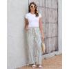 image:imageGRAPENT Linen Pants Women Wide Leg Striped High Waisted Pull On Elastic Waist Casual Summer Beach Vacation Palazzo PantsCream White Stripe