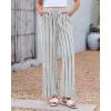 image:imageGRAPENT Linen Pants Women Wide Leg Striped High Waisted Pull On Elastic Waist Casual Summer Beach Vacation Palazzo PantsCream White Stripe