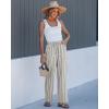 image:imageGRAPENT Linen Pants Women Wide Leg Striped High Waisted Pull On Elastic Waist Casual Summer Beach Vacation Palazzo PantsLight Beige Stripe