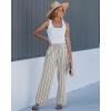image:imageGRAPENT Linen Pants Women Wide Leg Striped High Waisted Pull On Elastic Waist Casual Summer Beach Vacation Palazzo PantsLight Beige Stripe
