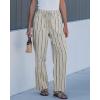 image:imageGRAPENT Linen Pants Women Wide Leg Striped High Waisted Pull On Elastic Waist Casual Summer Beach Vacation Palazzo PantsLight Beige Stripe
