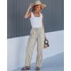 image:imageGRAPENT Linen Pants Women Wide Leg Striped High Waisted Pull On Elastic Waist Casual Summer Beach Vacation Palazzo PantsLight Beige Stripe