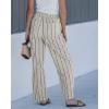 image:imageGRAPENT Linen Pants Women Wide Leg Striped High Waisted Pull On Elastic Waist Casual Summer Beach Vacation Palazzo PantsLight Beige Stripe