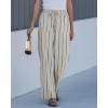 image:imageGRAPENT Linen Pants Women Wide Leg Striped High Waisted Pull On Elastic Waist Casual Summer Beach Vacation Palazzo PantsLight Beige Stripe