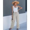 image:imageGRAPENT Linen Pants Women Wide Leg Striped High Waisted Pull On Elastic Waist Casual Summer Beach Vacation Palazzo PantsLight Beige Stripe