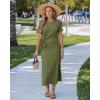 image:imageGRAPENT Long Dresses for Women Casual Summer Side Split Beach Vacation Short Sleeve Self Tie 2026 Comfy Tshirt DressArmy Green